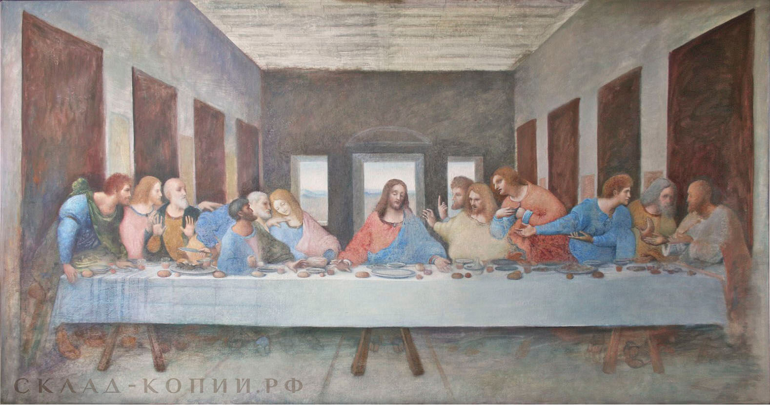 Леонардо да Винчи, Тайное вечеря, копия картины, пропись переднего плана, 1 этап