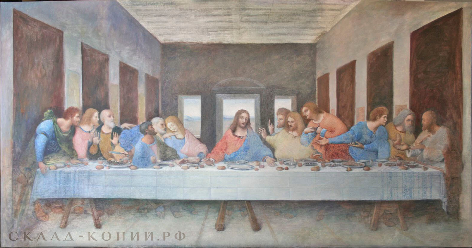 Леонардо да Винчи, Тайное вечеря, копия картины, пропись переднего плана, 2 этап
