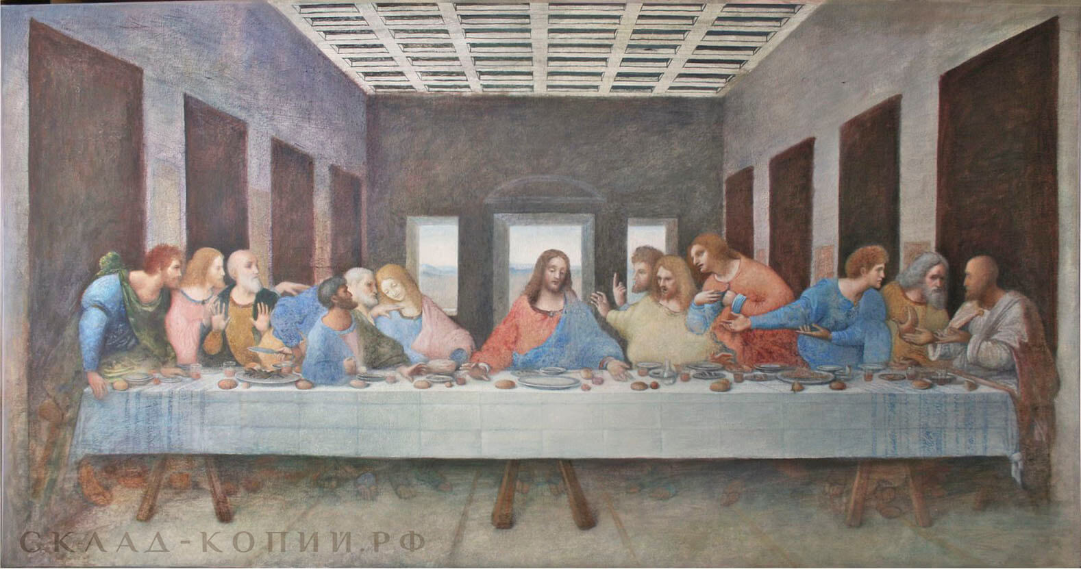Леонардо да Винчи, Тайное вечеря, копия картины, пропись переднего плана, 3 этап